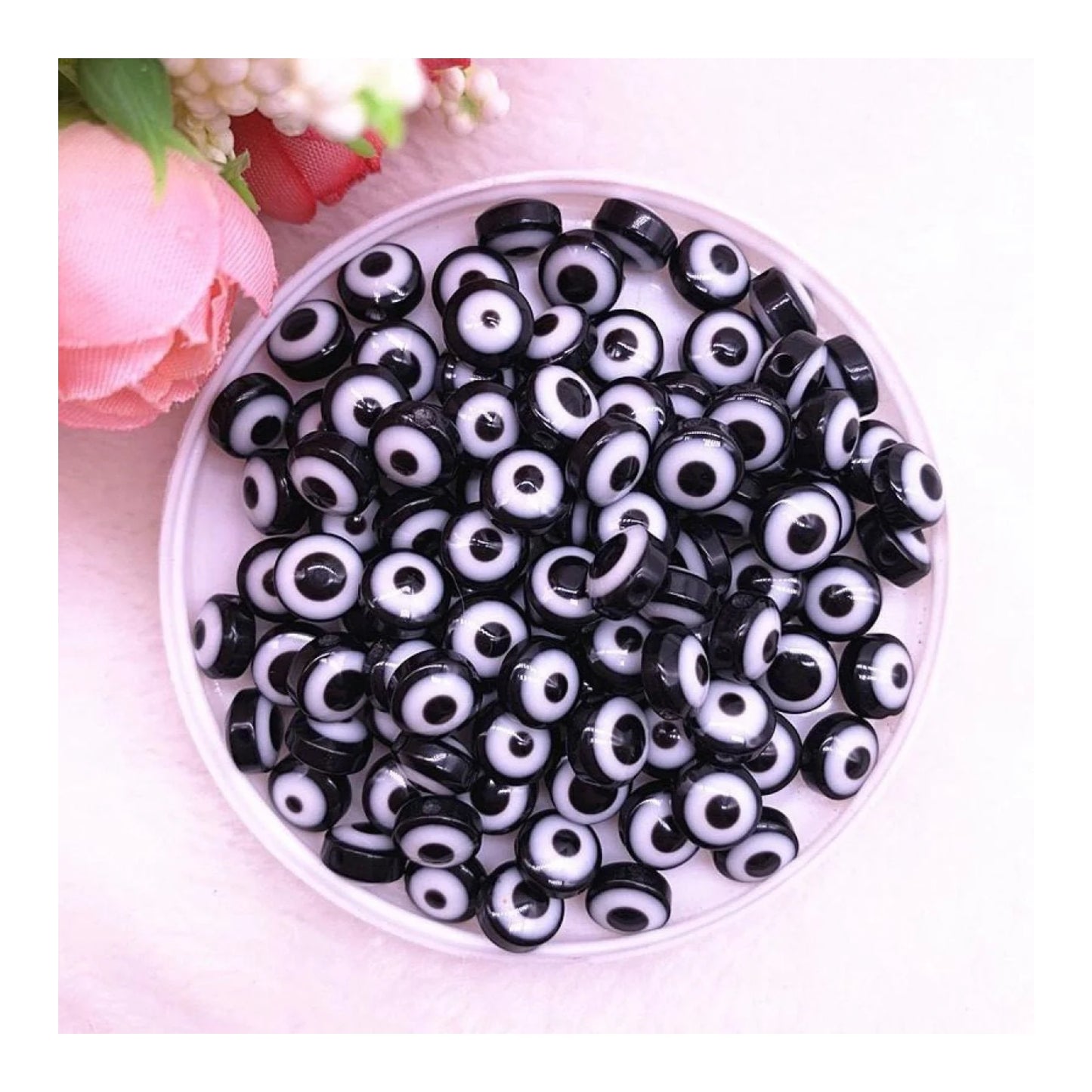 48pcs 8/10mm Oval Resin Spacer Beads Double Sided Eyes for Jewellery Making DIY Bracelet Beads Set B - Black 8mm - Asia Sell