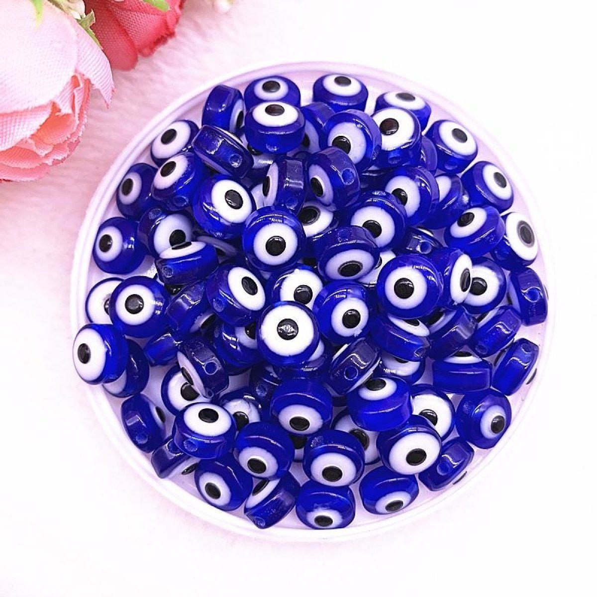 48pcs 8/10mm Oval Resin Spacer Beads Double Sided Eyes for Jewellery Making DIY Bracelet Beads Set B - Deep Blue 8mm - - Asia Sell