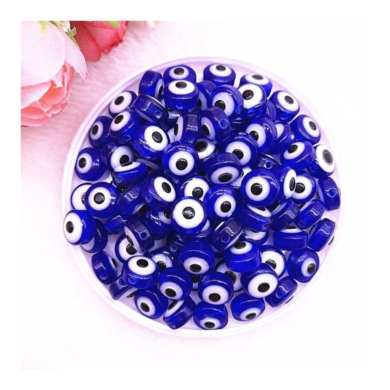 48pcs 8/10mm Oval Resin Spacer Beads Double Sided Eyes for Jewellery Making DIY Bracelet Beads Set B - Deep Blue 8mm - Asia Sell