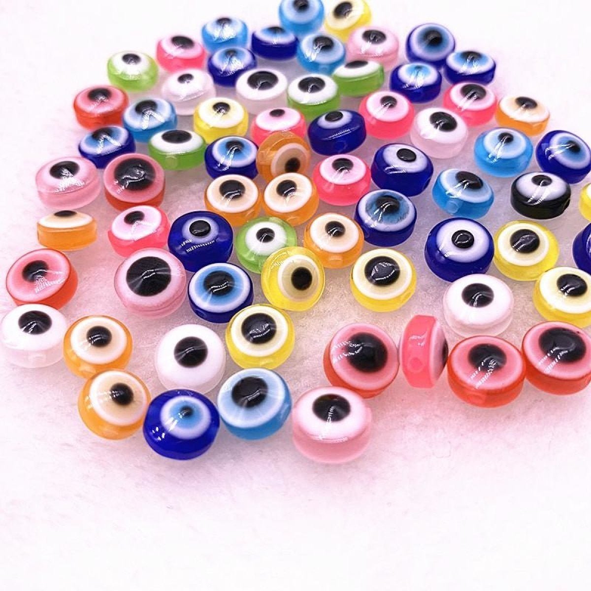 48pcs 8/10mm Oval Resin Spacer Beads Double Sided Eyes for Jewellery Making DIY Bracelet Beads Set B - Green 8mm - - Asia Sell
