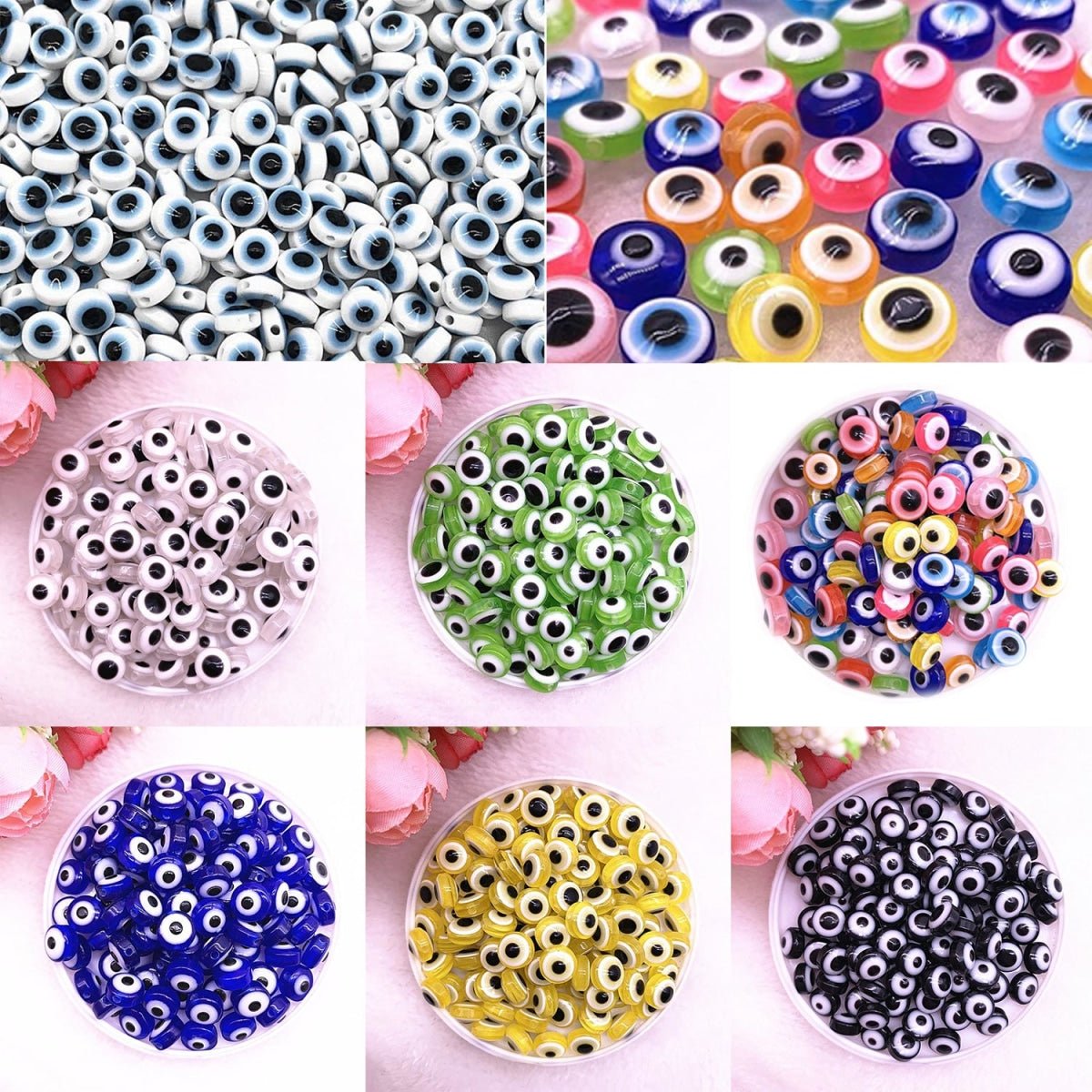 48pcs 8/10mm Oval Resin Spacer Beads Double Sided Eyes for Jewellery Making DIY Bracelet Beads Set B - Green 8mm - - Asia Sell