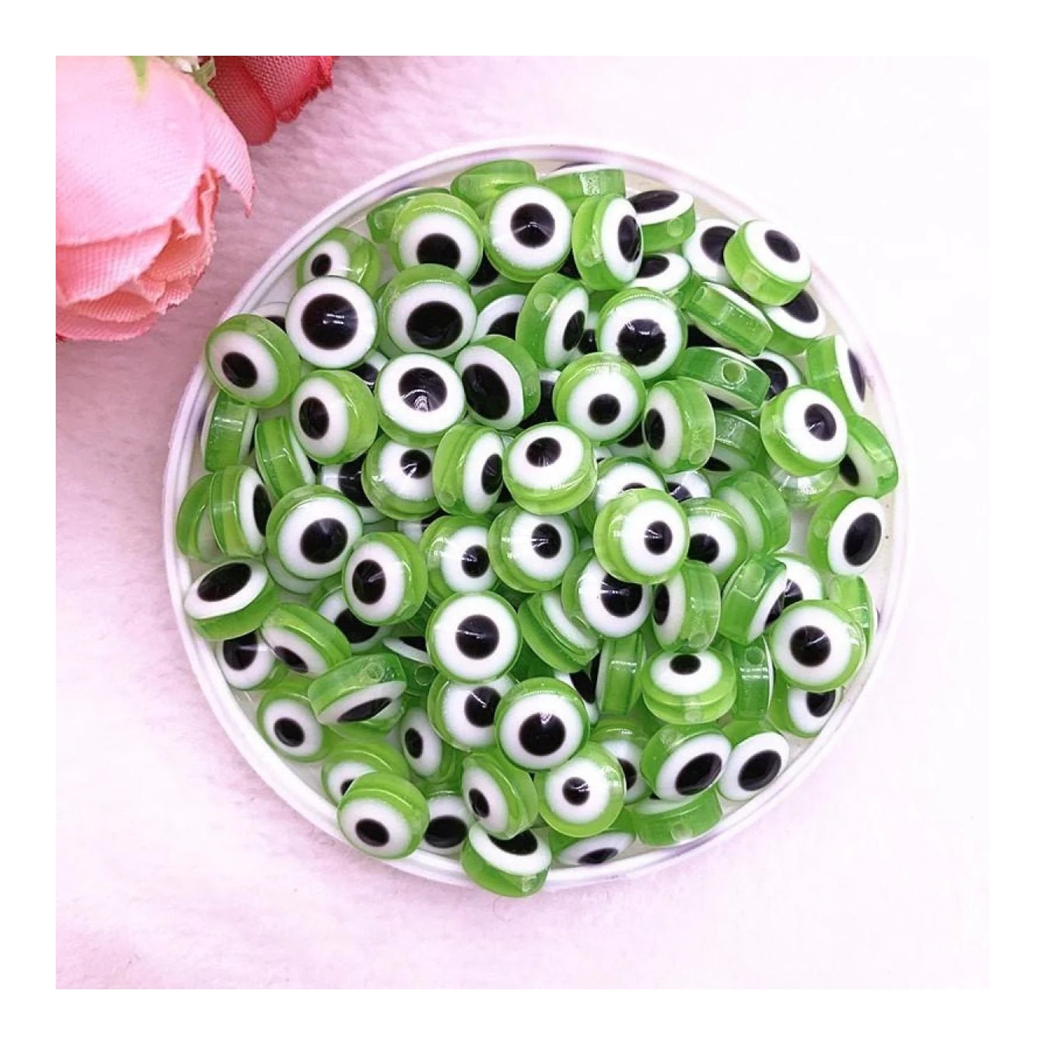 48pcs 8/10mm Oval Resin Spacer Beads Double Sided Eyes for Jewellery Making DIY Bracelet Beads Set B - Green 8mm - Asia Sell