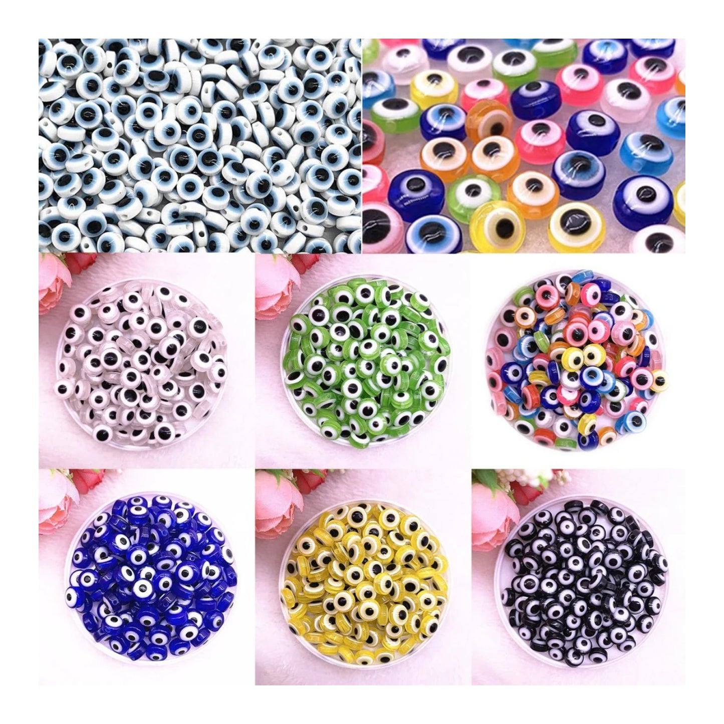 48pcs 8/10mm Oval Resin Spacer Beads Double Sided Eyes for Jewellery Making DIY Bracelet Beads Set B - Green 8mm - Asia Sell