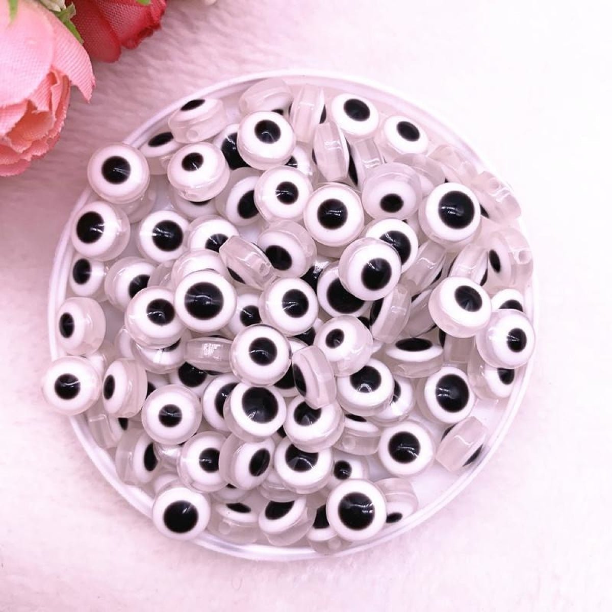 48pcs 8/10mm Oval Resin Spacer Beads Double Sided Eyes for Jewellery Making DIY Bracelet Beads Set B - White 8mm - Asia Sell