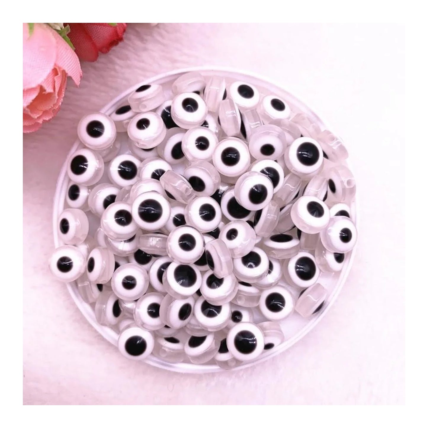 48pcs 8/10mm Oval Resin Spacer Beads Double Sided Eyes for Jewellery Making DIY Bracelet Beads Set B - White 8mm - Asia Sell