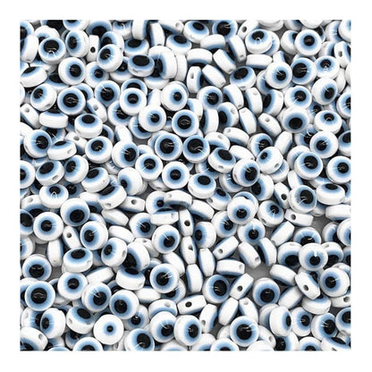 48pcs 8/10mm Oval Resin Spacer Beads Double Sided Eyes for Jewellery Making DIY Bracelet Beads Set B - White & Blue 8mm - Asia Sell
