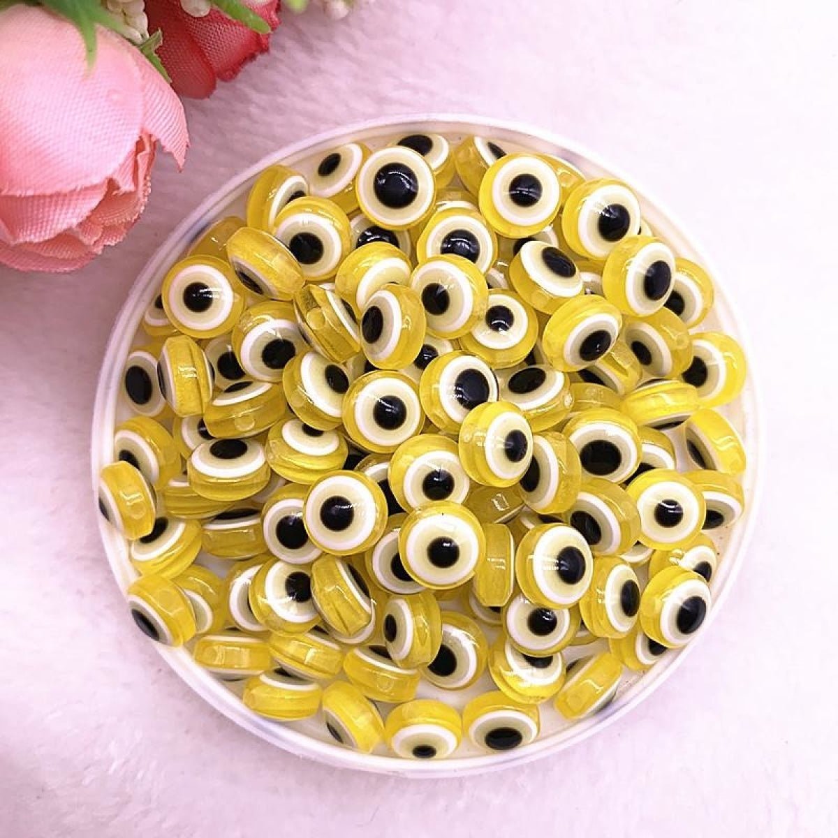 48pcs 8/10mm Oval Resin Spacer Beads Double Sided Eyes for Jewellery Making DIY Bracelet Beads Set B - Yellow 8mm - Asia Sell