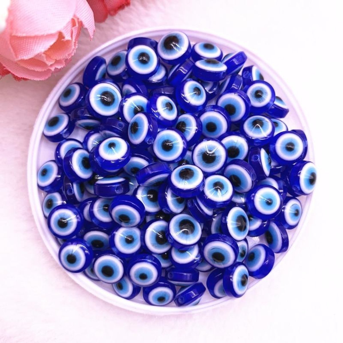 48pcs 8/10mm Resin Spacer Beads Double Sided Eyes for Jewellery Making DIY Bracelet Beads Flat Backed - Blues 8mm - - Asia Sell