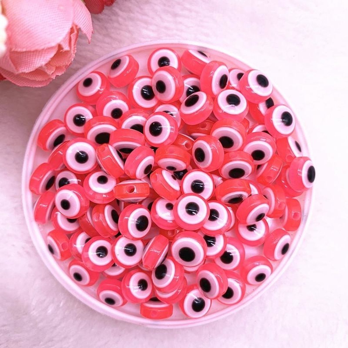 48pcs 8/10mm Resin Spacer Beads Double Sided Eyes for Jewellery Making DIY Bracelet Beads Flat Backed - Deep Pink 8mm - - Asia Sell