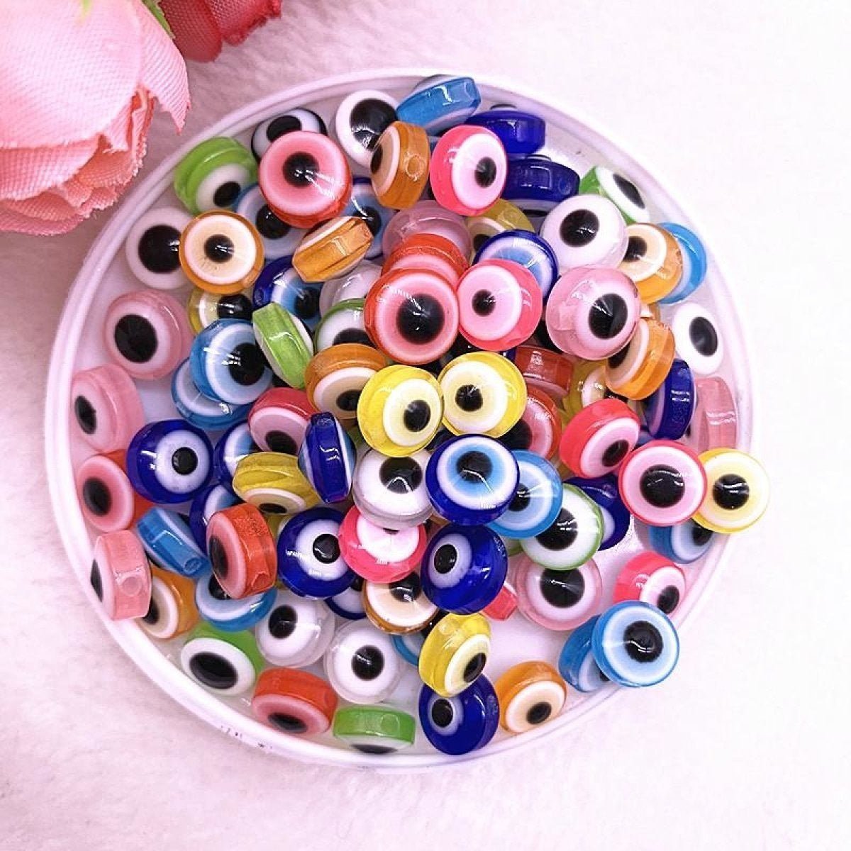 48pcs 8/10mm Resin Spacer Beads Double Sided Eyes for Jewellery Making DIY Bracelet Beads Flat Backed - Multicoloured 8mm - - Asia Sell