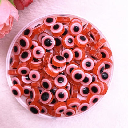 48pcs 8/10mm Resin Spacer Beads Double Sided Eyes for Jewellery Making DIY Bracelet Beads Flat Backed - Red 8mm - - Asia Sell