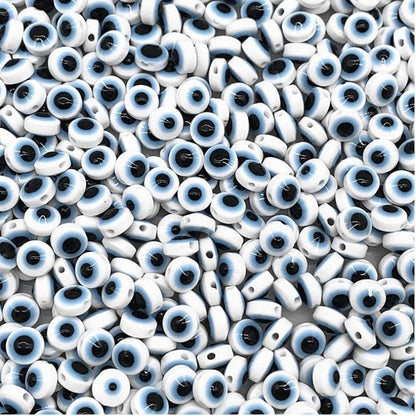 48pcs 8/10mm Resin Spacer Beads Double Sided Eyes for Jewellery Making DIY Bracelet Beads Flat Backed - White & Blue 8mm - - Asia Sell