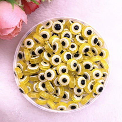 48pcs 8/10mm Resin Spacer Beads Double Sided Eyes for Jewellery Making DIY Bracelet Beads Flat Backed - Yellow 8mm - - Asia Sell