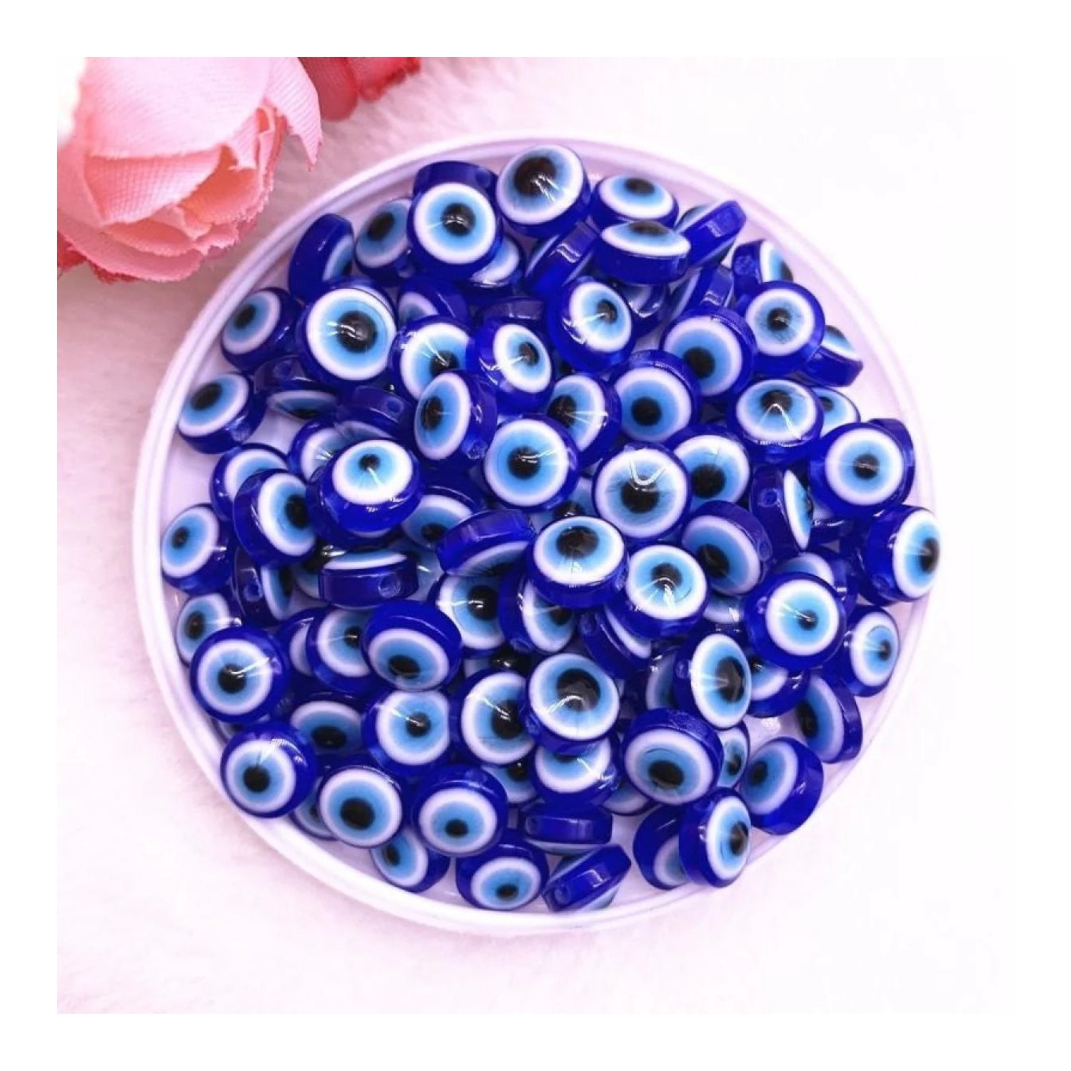 48pcs 8/10mm Resin Spacer Beads Double Sided Eyes for Jewellery Making DIY Bracelet Beads Set A Flat Backed - Blues 8mm - Asia Sell