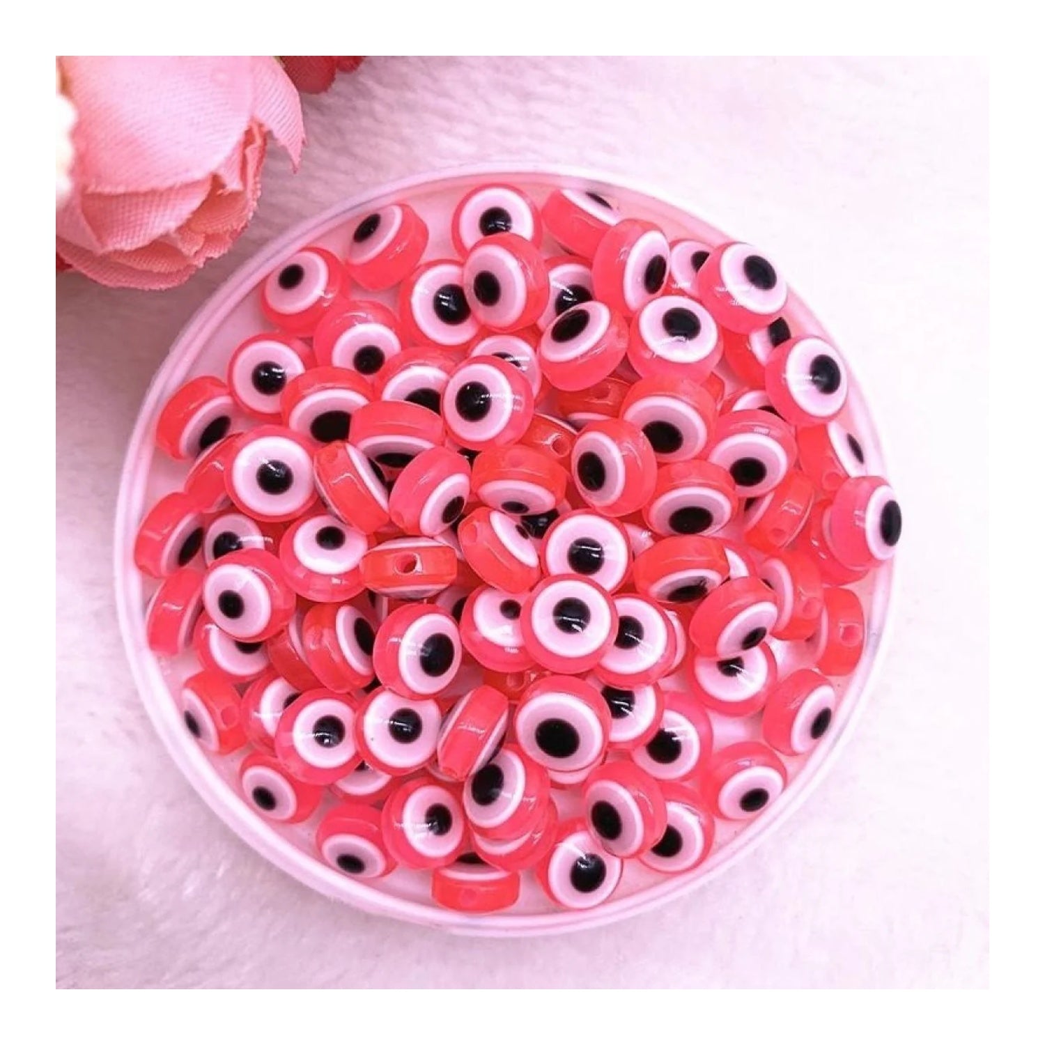 48pcs 8/10mm Resin Spacer Beads Double Sided Eyes for Jewellery Making DIY Bracelet Beads Set A Flat Backed - Deep Pink 8mm - Asia Sell