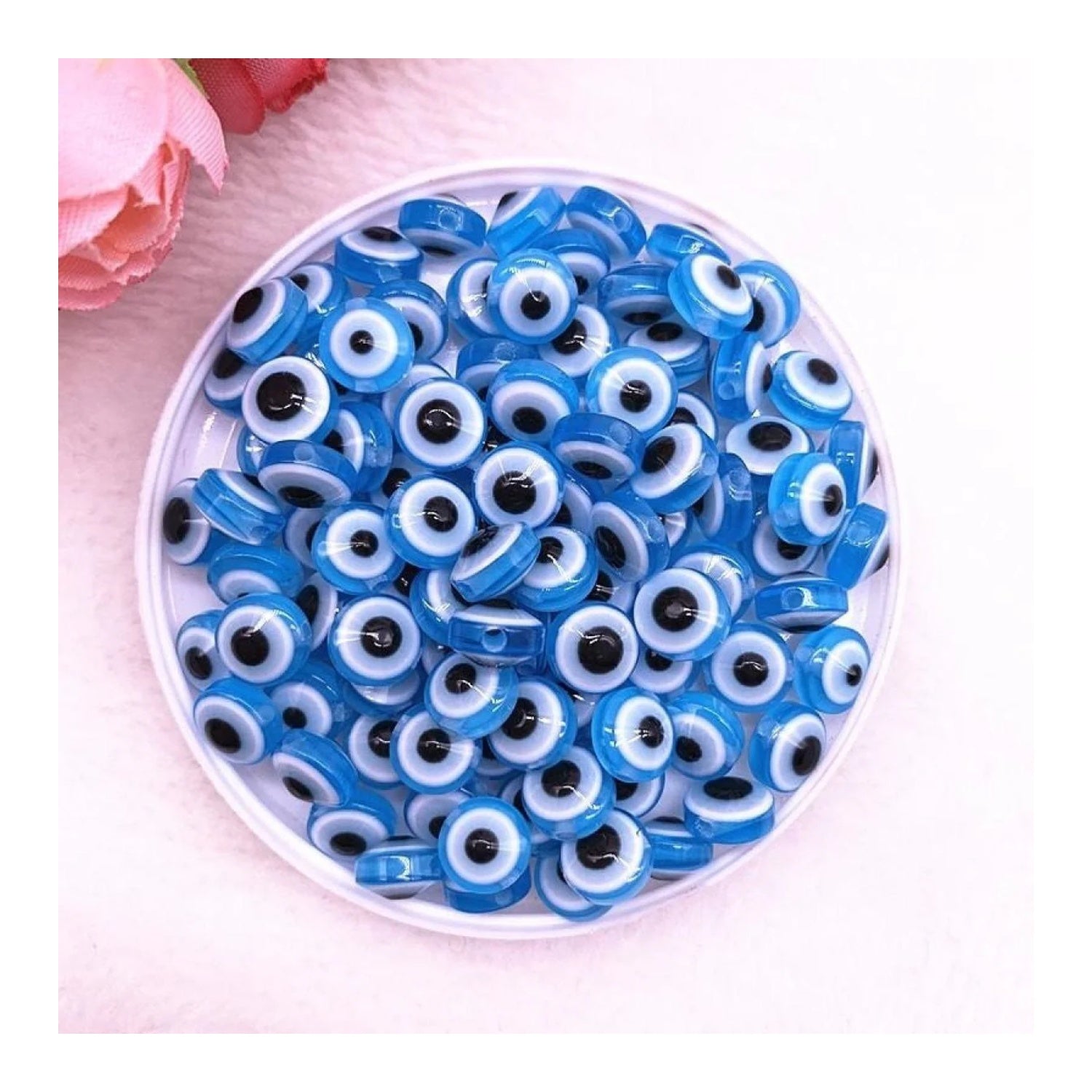48pcs 8/10mm Resin Spacer Beads Double Sided Eyes for Jewellery Making DIY Bracelet Beads Set A Flat Backed - Light Blue 8mm - Asia Sell