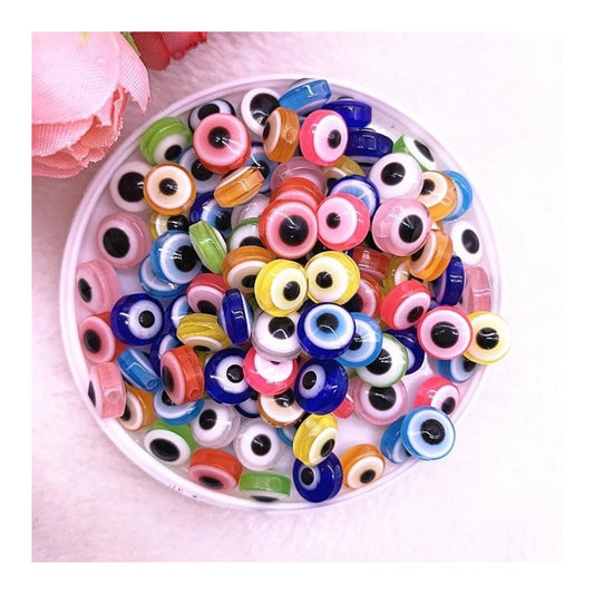 48pcs 8/10mm Resin Spacer Beads Double Sided Eyes for Jewellery Making DIY Bracelet Beads Set A Flat Backed - Multicoloured 8mm - Asia Sell
