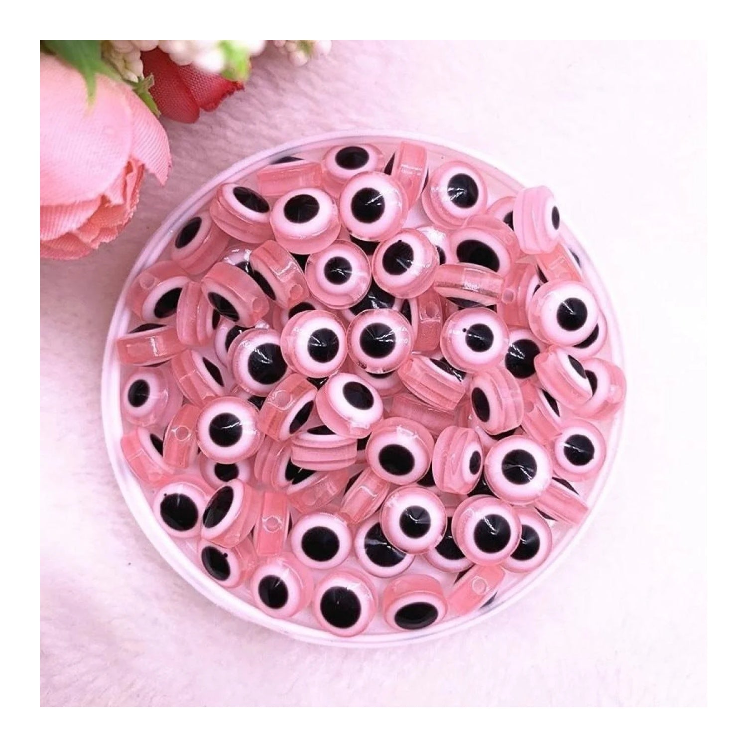 48pcs 8/10mm Resin Spacer Beads Double Sided Eyes for Jewellery Making DIY Bracelet Beads Set A Flat Backed - Pink 8mm - Asia Sell