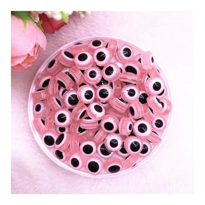 48pcs 8/10mm Resin Spacer Beads Double Sided Eyes for Jewellery Making DIY Bracelet Beads Set A Flat Backed - Pink 8mm - Asia Sell
