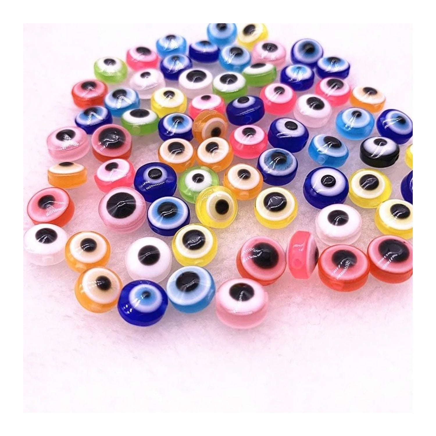 48pcs 8/10mm Resin Spacer Beads Double Sided Eyes for Jewellery Making DIY Bracelet Beads Set A Flat Backed - Pink 8mm - Asia Sell