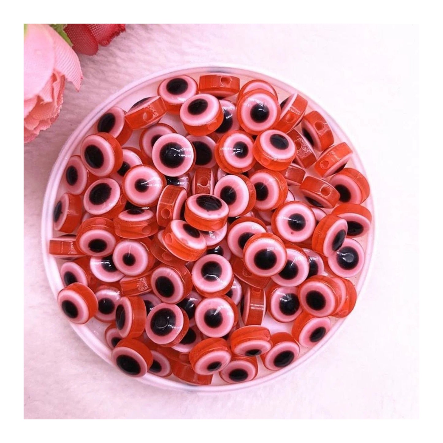 48pcs 8/10mm Resin Spacer Beads Double Sided Eyes for Jewellery Making DIY Bracelet Beads Set A Flat Backed - Red 8mm - Asia Sell