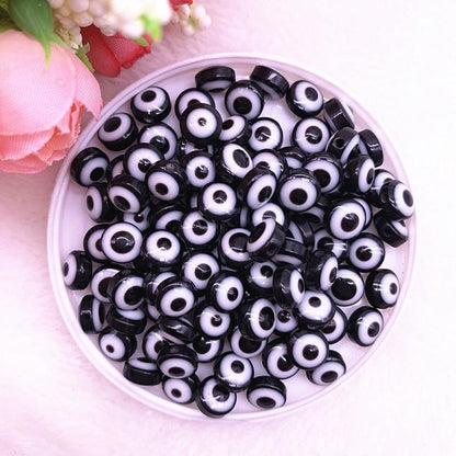 48pcs 8/10mm Resin Spacer Beads Double Sided Eyes for Jewelry Making DIY Bracelet Beads Flat Backing - Black 8mm - - Asia Sell