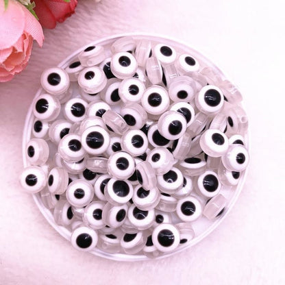 48pcs 8/10mm Resin Spacer Beads Double Sided Eyes for Jewelry Making DIY Bracelet Beads Flat Backing - White 8mm - - Asia Sell