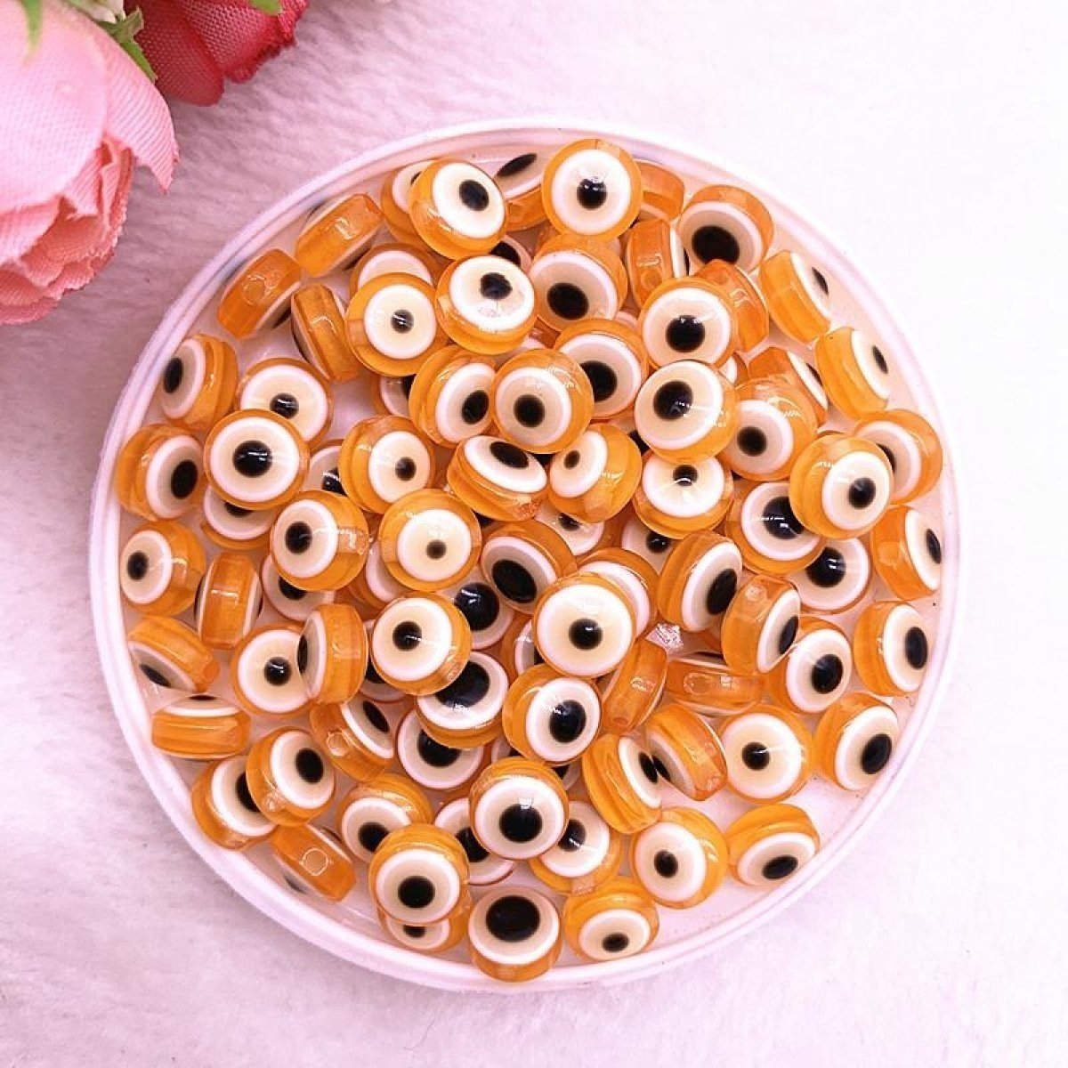 48pcs 8/10mm Resin Spacer Beads Double Sided Eyes for Jewelry Making DIY Bracelet Beads Flat Backing - White 8mm - - Asia Sell