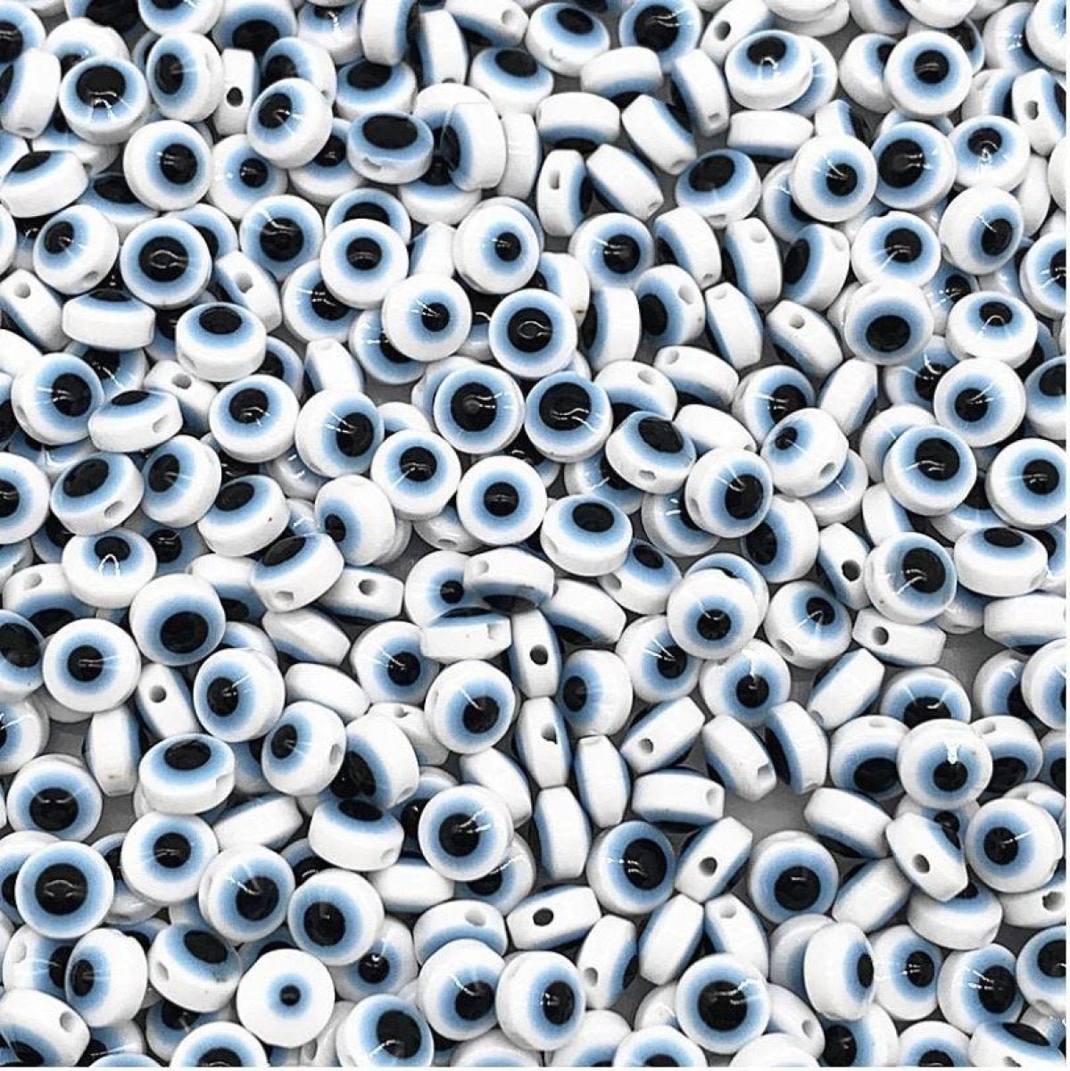 48pcs 8/10mm Resin Spacer Beads Double Sided Eyes for Jewelry Making DIY Bracelet Beads Flat Backing - White & Blue 8mm - - Asia Sell