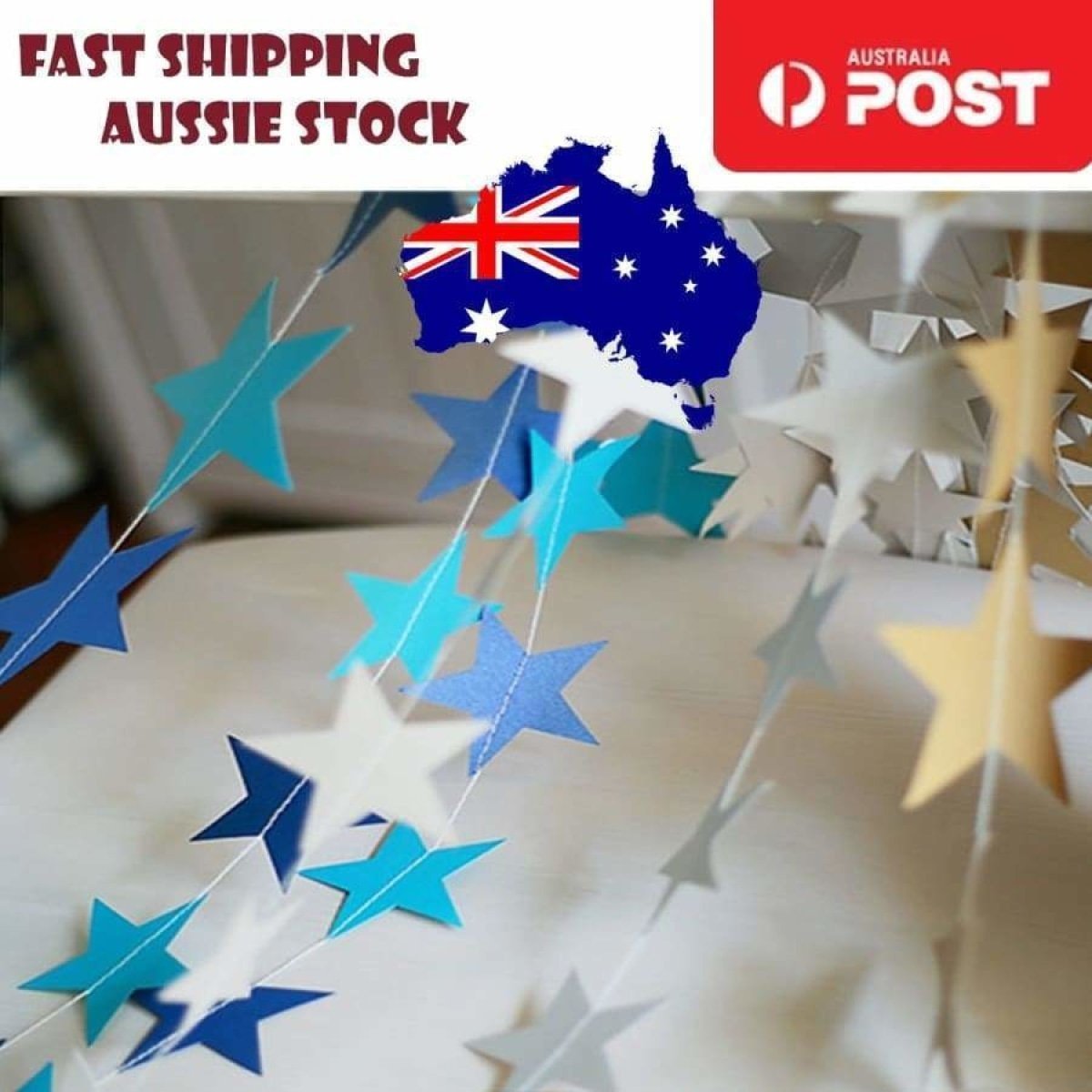 4m 6.8cm BLUE Stars Garlands Christmas Tree Decorations Birthday Wedding Party - - Asia Sell