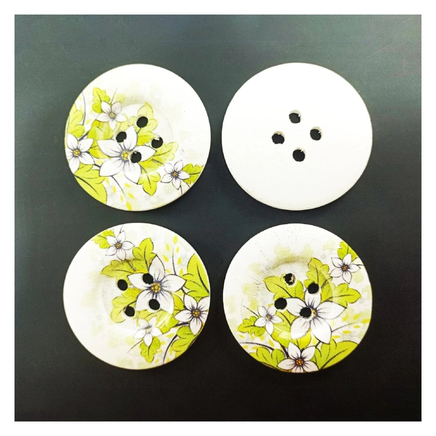 4pcs 50mm Painted Wooden Buttons 4-Hole Coat Boots Upholstery Flower Butterfly Clothes - 12. Flowers White - Asia Sell
