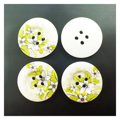 4pcs 50mm Painted Wooden Buttons 4-Hole Coat Boots Upholstery Flower Butterfly Clothes - 12. Flowers White - Asia Sell