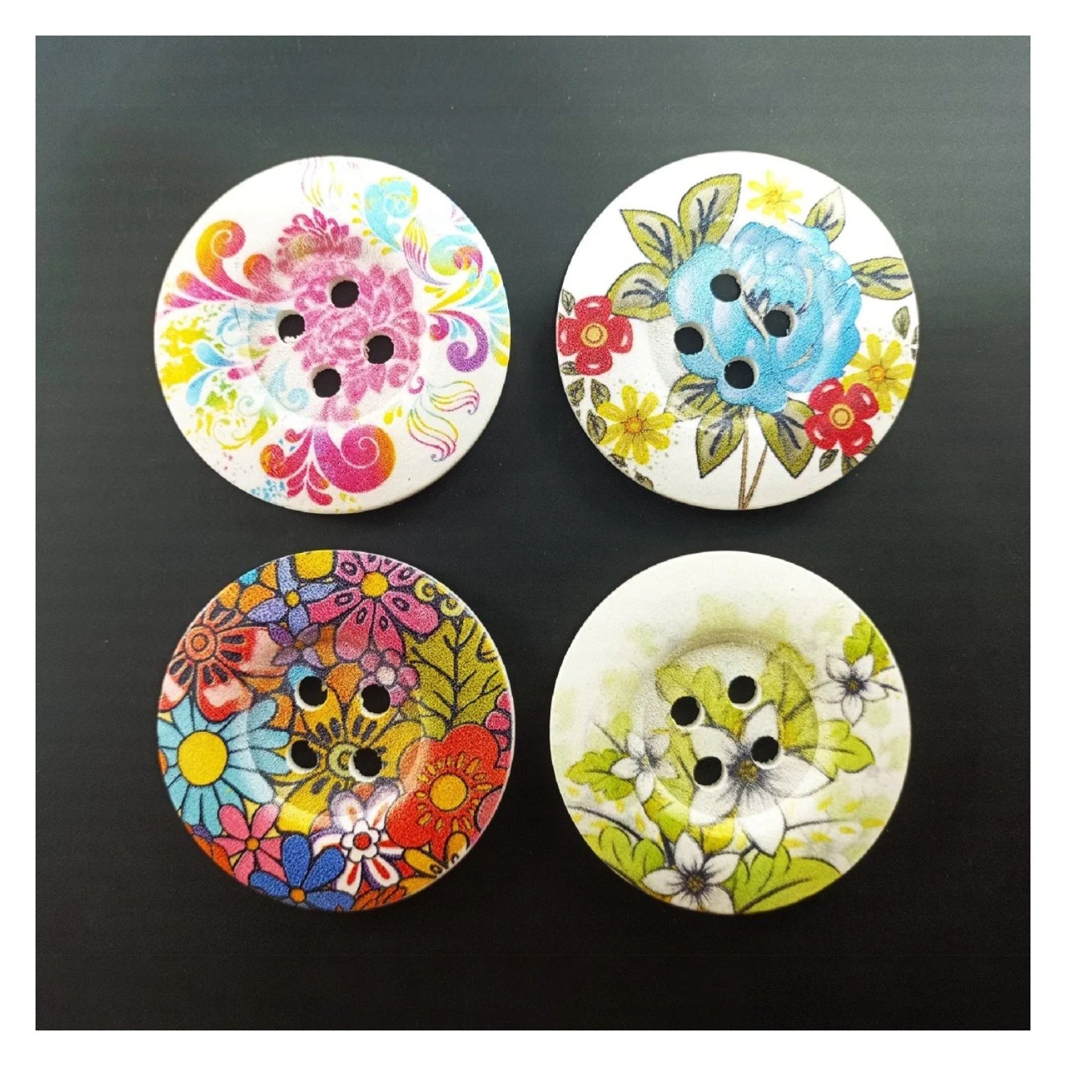 4pcs 50mm Painted Wooden Buttons 4-Hole Coat Boots Upholstery Flower Butterfly Clothes - 13. Mixed Flowers - Asia Sell