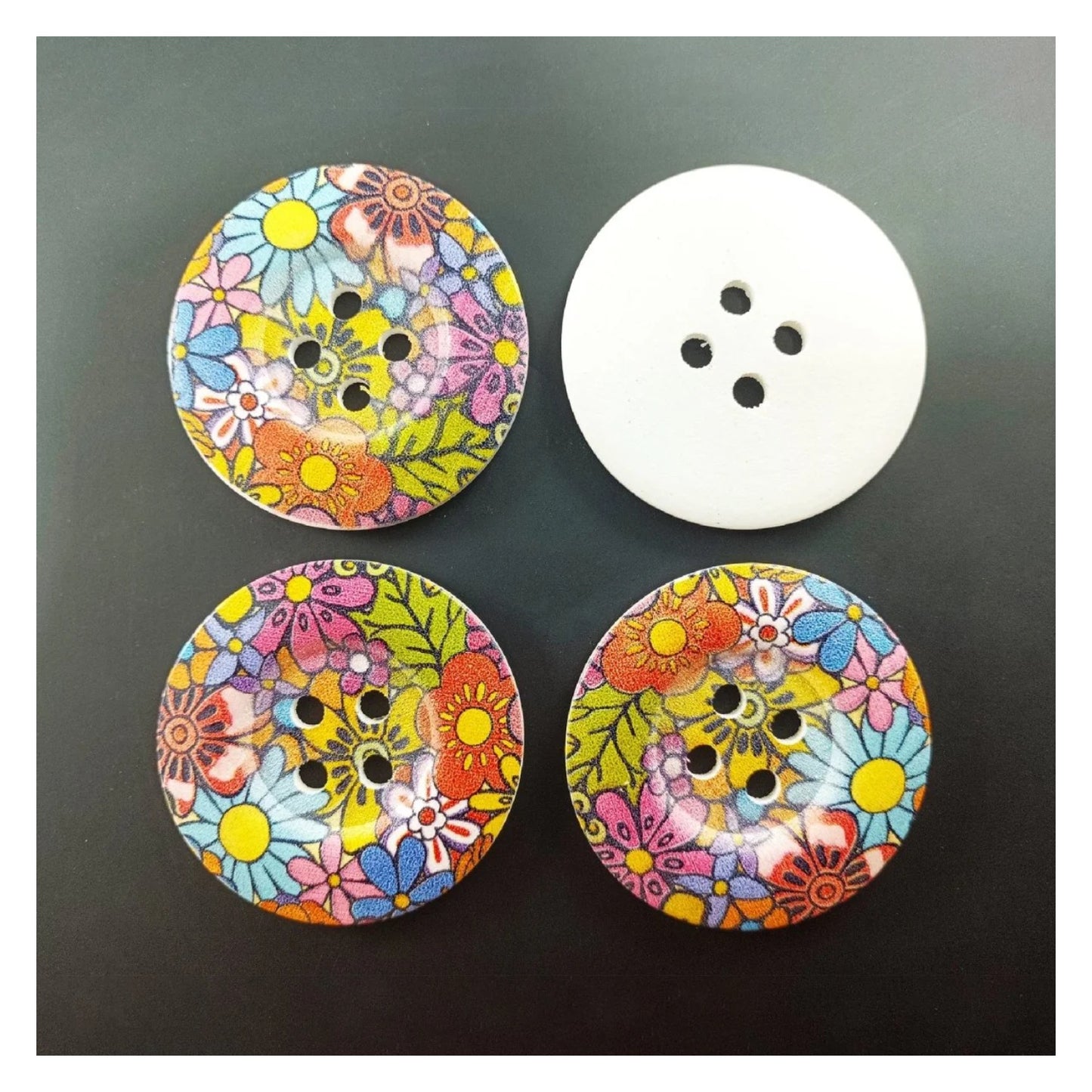 4pcs 50mm Painted Wooden Buttons 4-Hole Coat Boots Upholstery Flower Butterfly Clothes - 15. Bright Flowers - Asia Sell