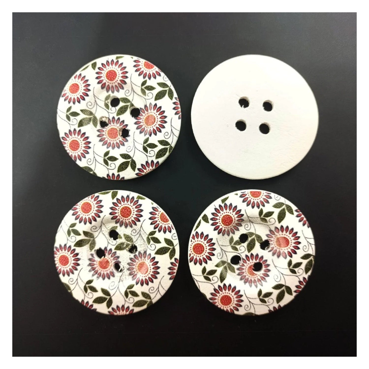 4pcs 50mm Painted Wooden Buttons 4-Hole Coat Boots Upholstery Flower Butterfly Clothes - 16. Red Flowers - Asia Sell