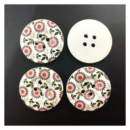 4pcs 50mm Painted Wooden Buttons 4-Hole Coat Boots Upholstery Flower Butterfly Clothes - 16. Red Flowers - Asia Sell