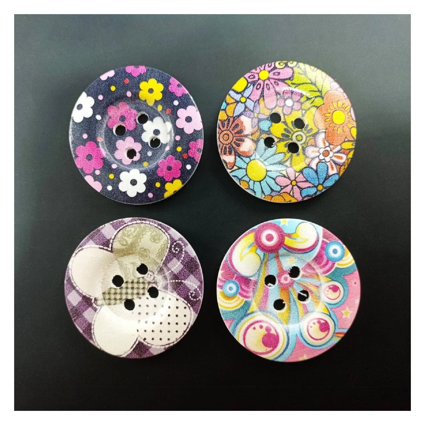 4pcs 50mm Painted Wooden Buttons 4-Hole Coat Boots Upholstery Flower Butterfly Clothes - 18. Flowers and Butterflies - Asia Sell