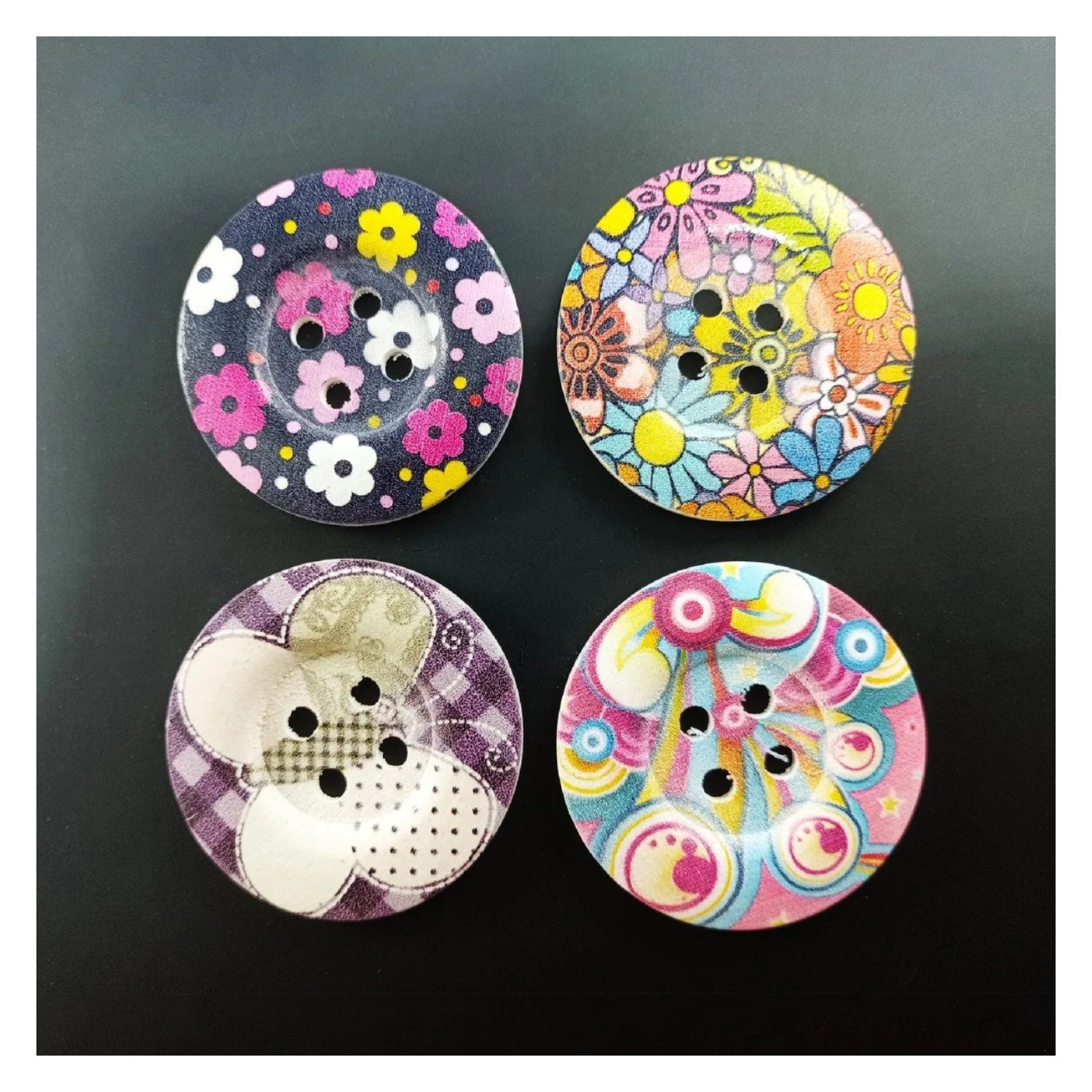 4pcs 50mm Painted Wooden Buttons 4-Hole Coat Boots Upholstery Flower Butterfly Clothes - 18. Flowers and Butterflies - Asia Sell