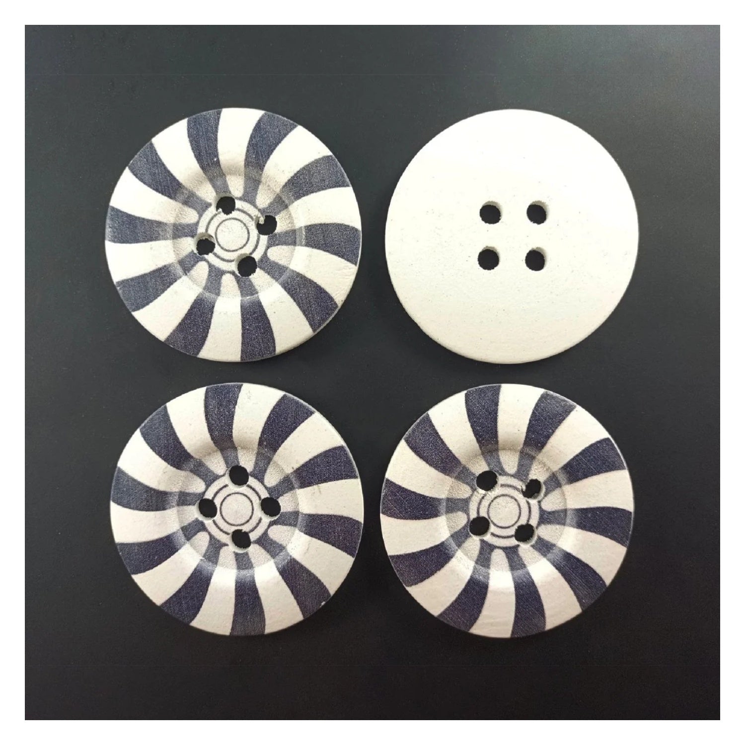 4pcs 50mm Painted Wooden Buttons 4-Hole Coat Boots Upholstery Flower Butterfly Clothes - 9. Black and White Spirals - Asia Sell