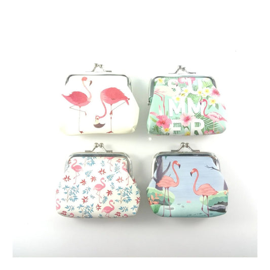 4pcs Flamingo Coin Purse Coin Wallet Snap Clip Closing Bags Women's 8.5x8cm Pouch Bags - - Asia Sell