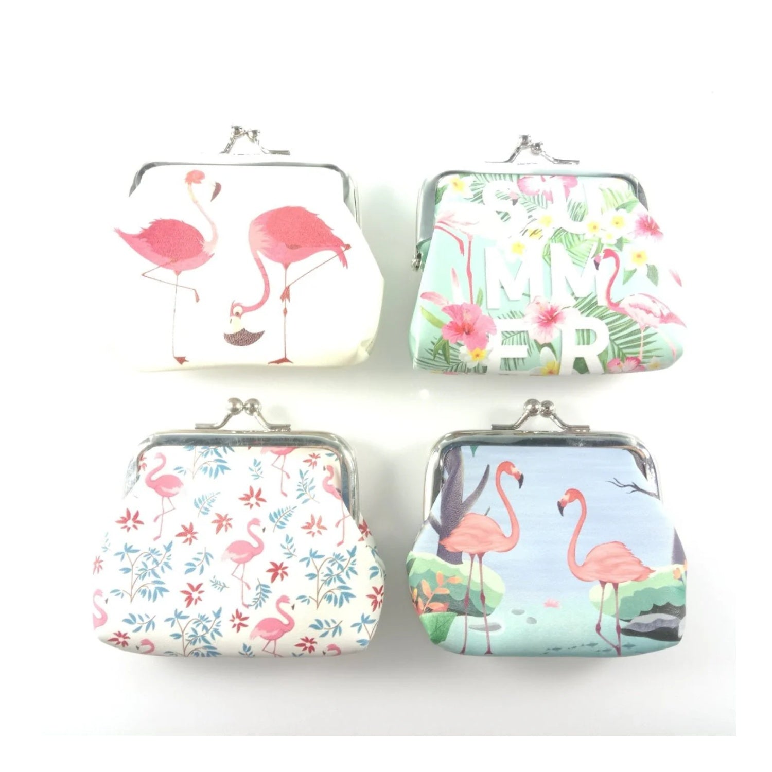 4pcs Flamingo Coin Purse Coin Wallet Snap Clip Closing Bags Women's 8.5x8cm Pouch Bags - - Asia Sell