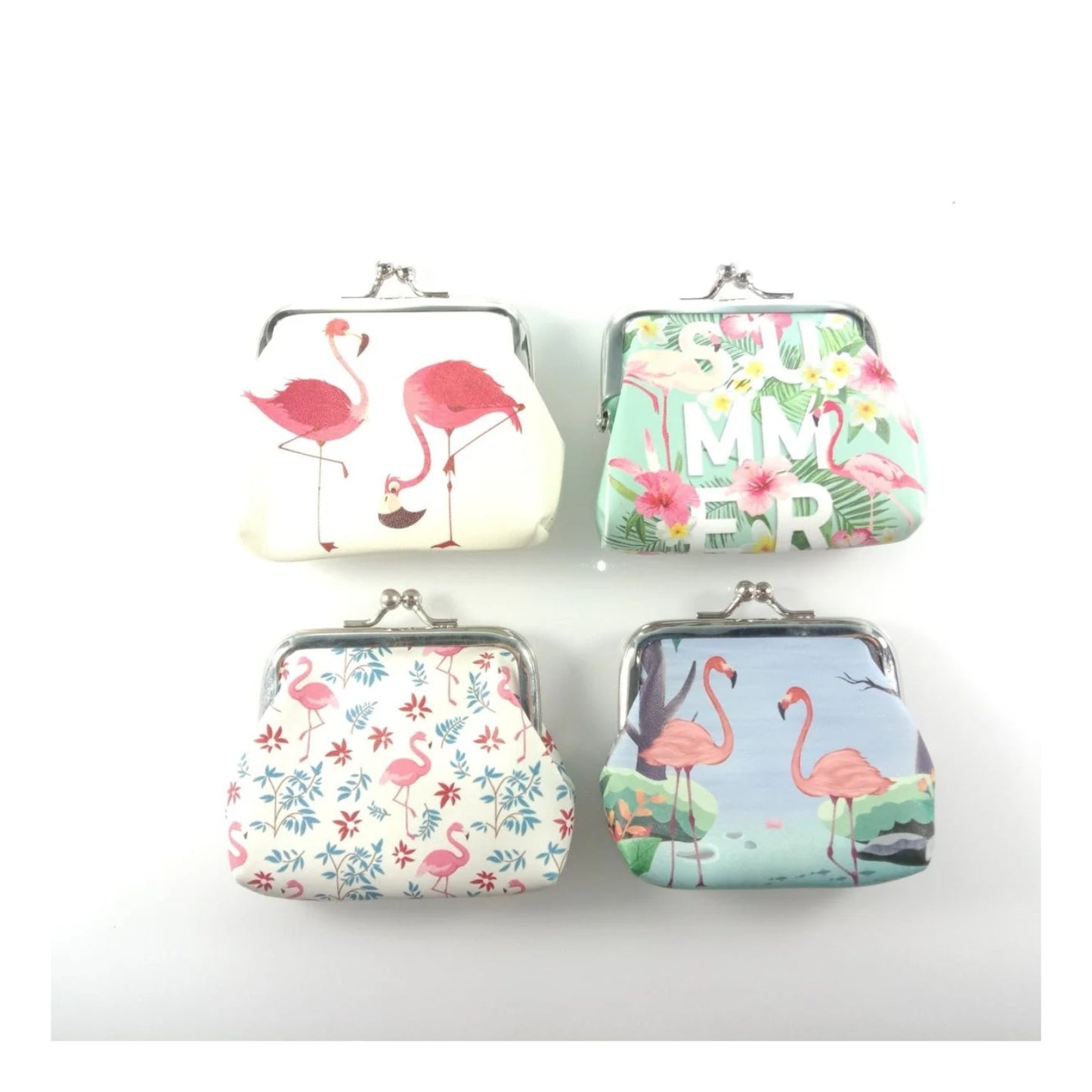 4pcs Flamingo Coin Purse Coin Wallet Snap Clip Closing Bags Women's 8.5x8cm Pouch Bags - - Asia Sell