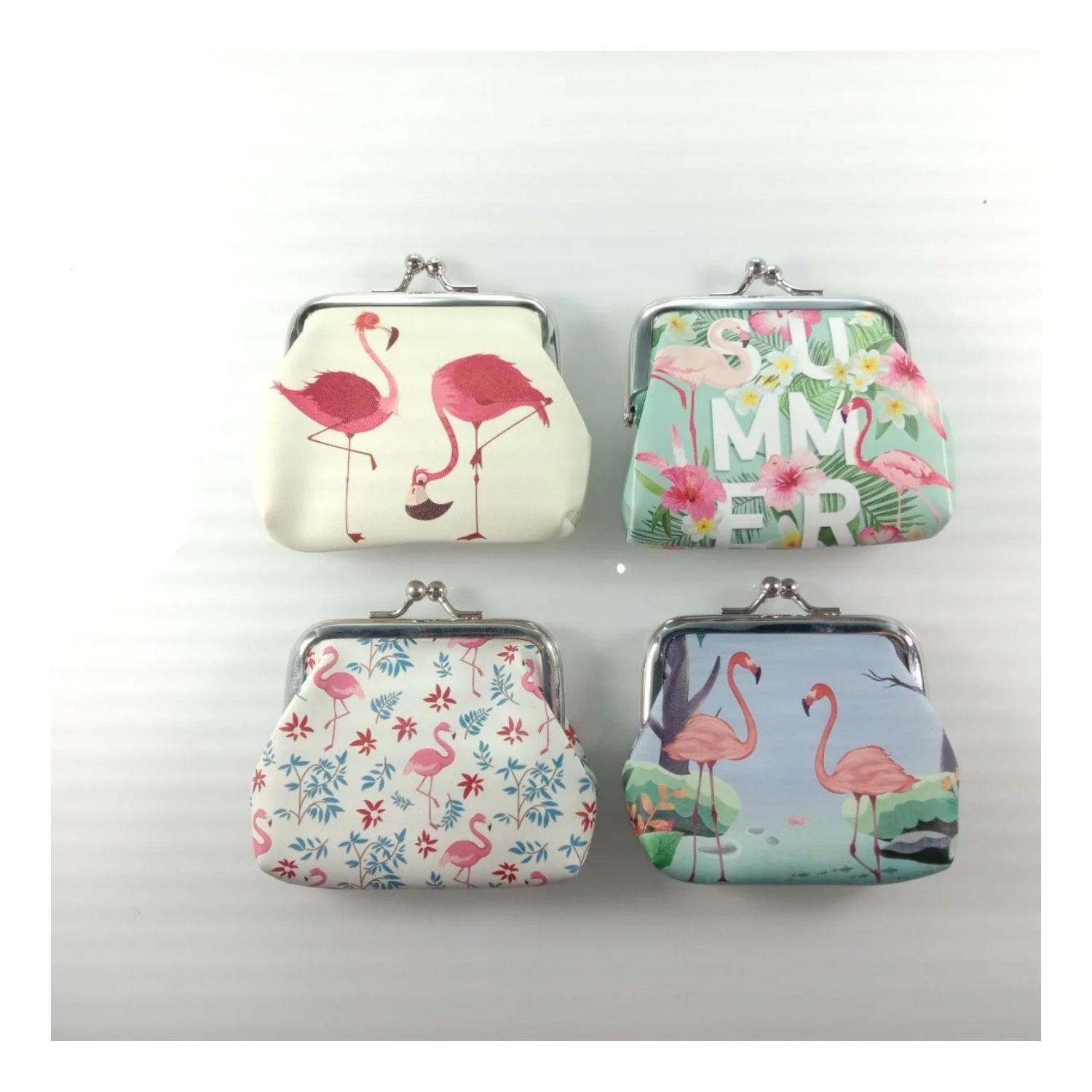 4pcs Flamingo Coin Purse Coin Wallet Snap Clip Closing Bags Women's 8.5x8cm Pouch Bags - - Asia Sell