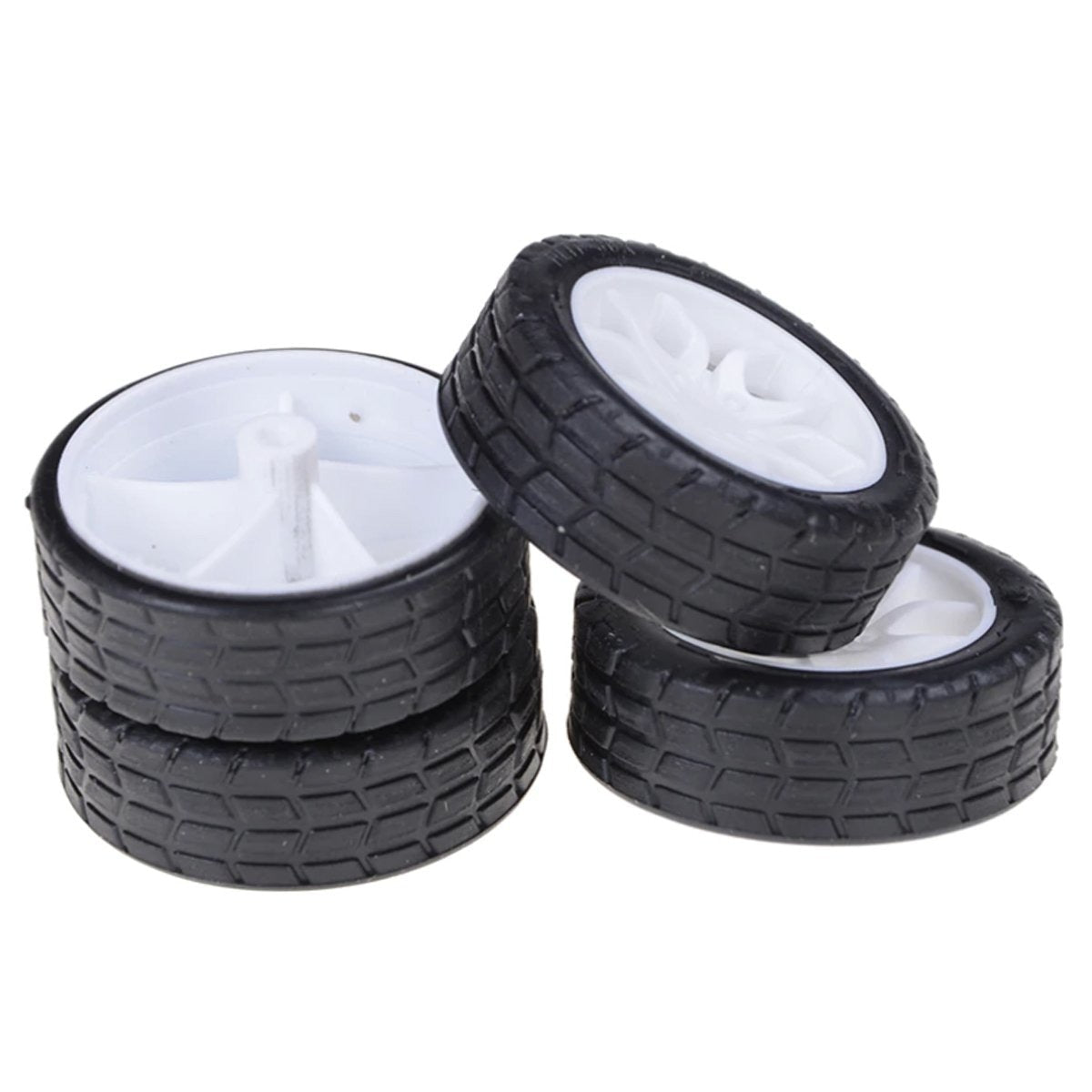 4pcs Mini Smart Car Tyres Wheels Black Rubber White Rims 20x8x1.9mm - - Asia Sell