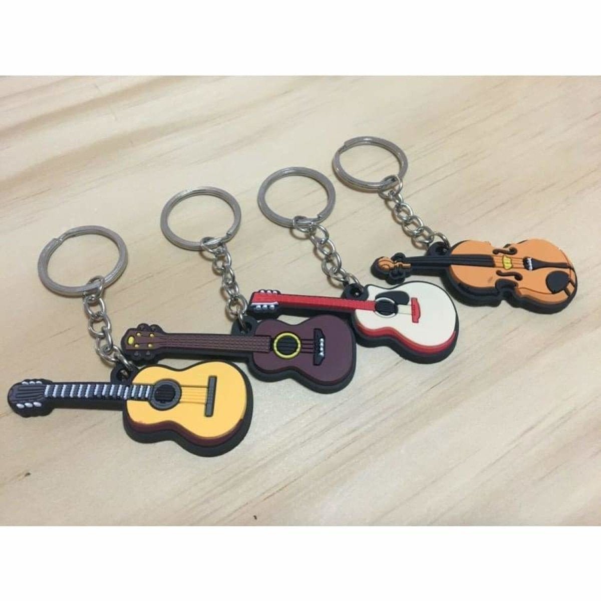 4pcs New Guitar Keychain PVC Musical Instrument Violin Key Chains Rings Keyrings Pendant Tag - - Asia Sell