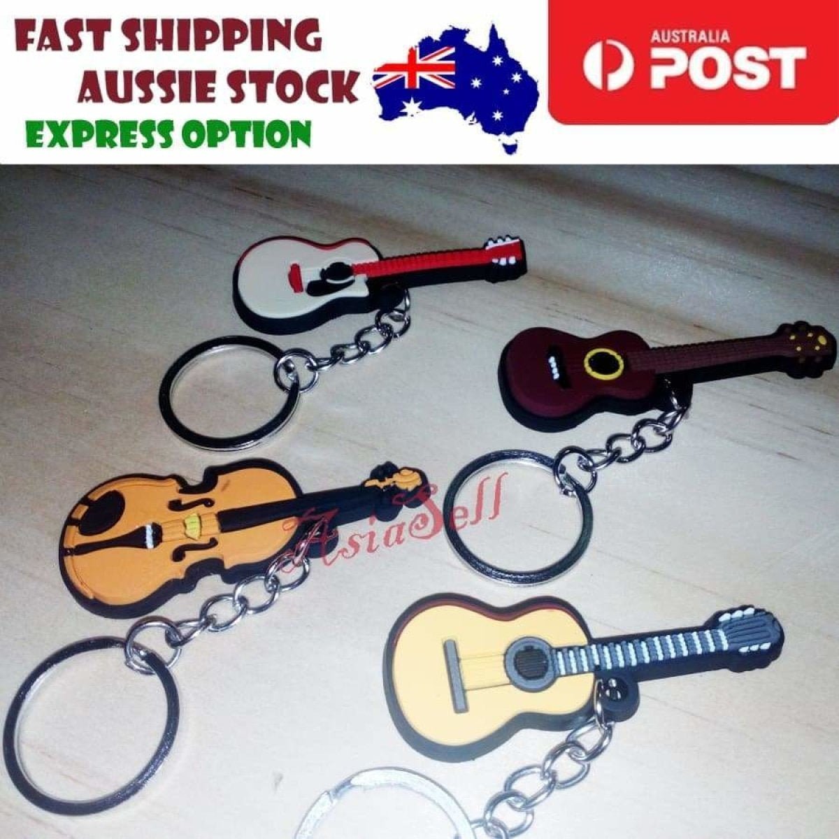 4pcs New Guitar Keychain PVC Musical Instrument Violin Key Chains Rings Keyrings Pendant Tag - - Asia Sell