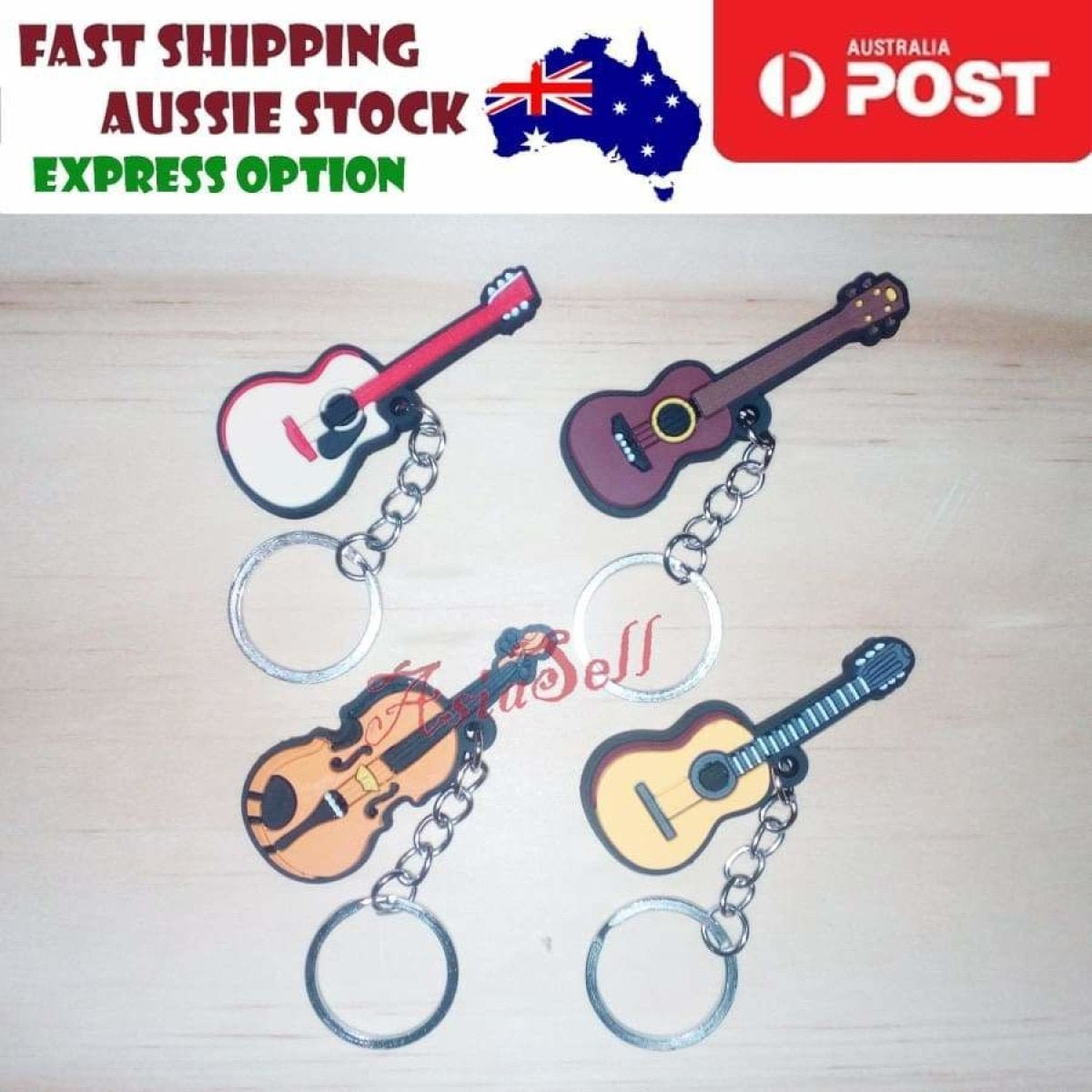 4pcs New Guitar Keychain PVC Musical Instrument Violin Key Chains Rings Keyrings Pendant Tag - - Asia Sell