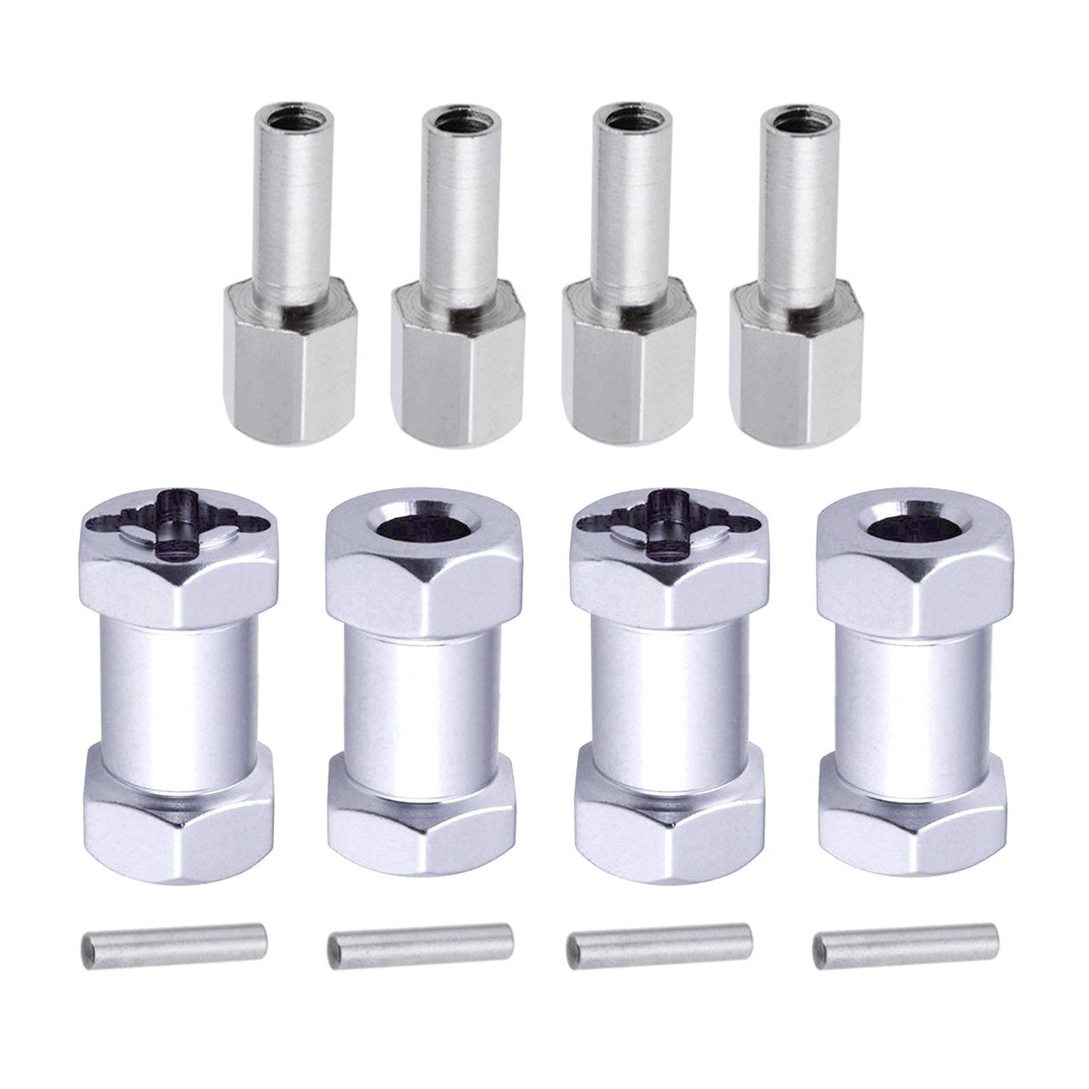 4x 15/20/25mm Hex Wheel Hub 12mm Extension Adaptor Drive Coupler 1/10 RC Crawler Axial SCX10 D90 RC Car - 15mm Silver - Asia Sell