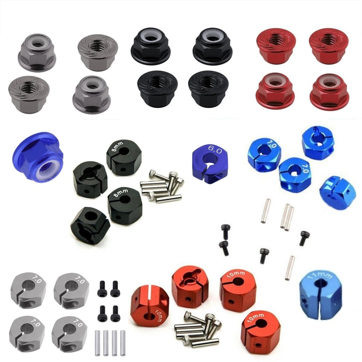 4x 3/4/5/6/7/8/9/10/11/12mm RC Car Wheel Hex Nut Hub Adaptor 1/10 4WD SCX10 Drive - 3.0mm Red - Asia Sell