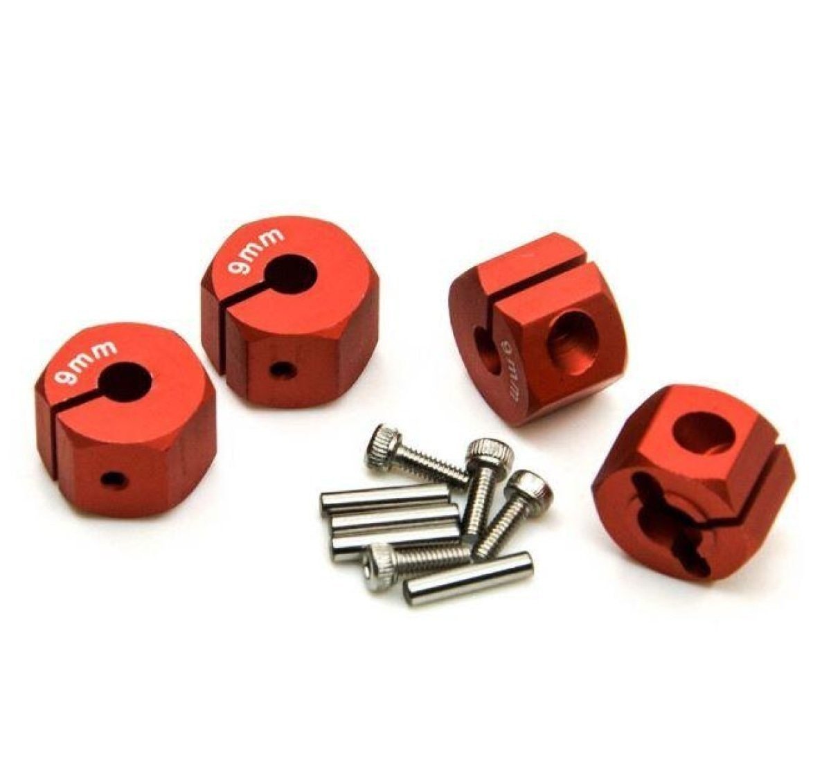 4x 3/4/5/6/7/8/9/10/11/12mm RC Car Wheel Hex Nut Hub Adaptor 1/10 4WD SCX10 Drive - 9.0mm Red - Asia Sell